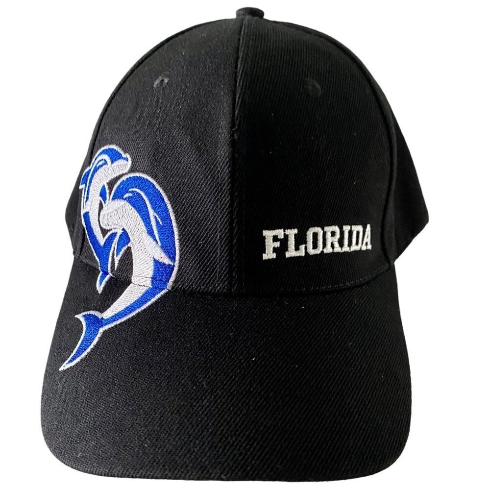 Florida Hat Cap Black with Blue White Dolphins NEW